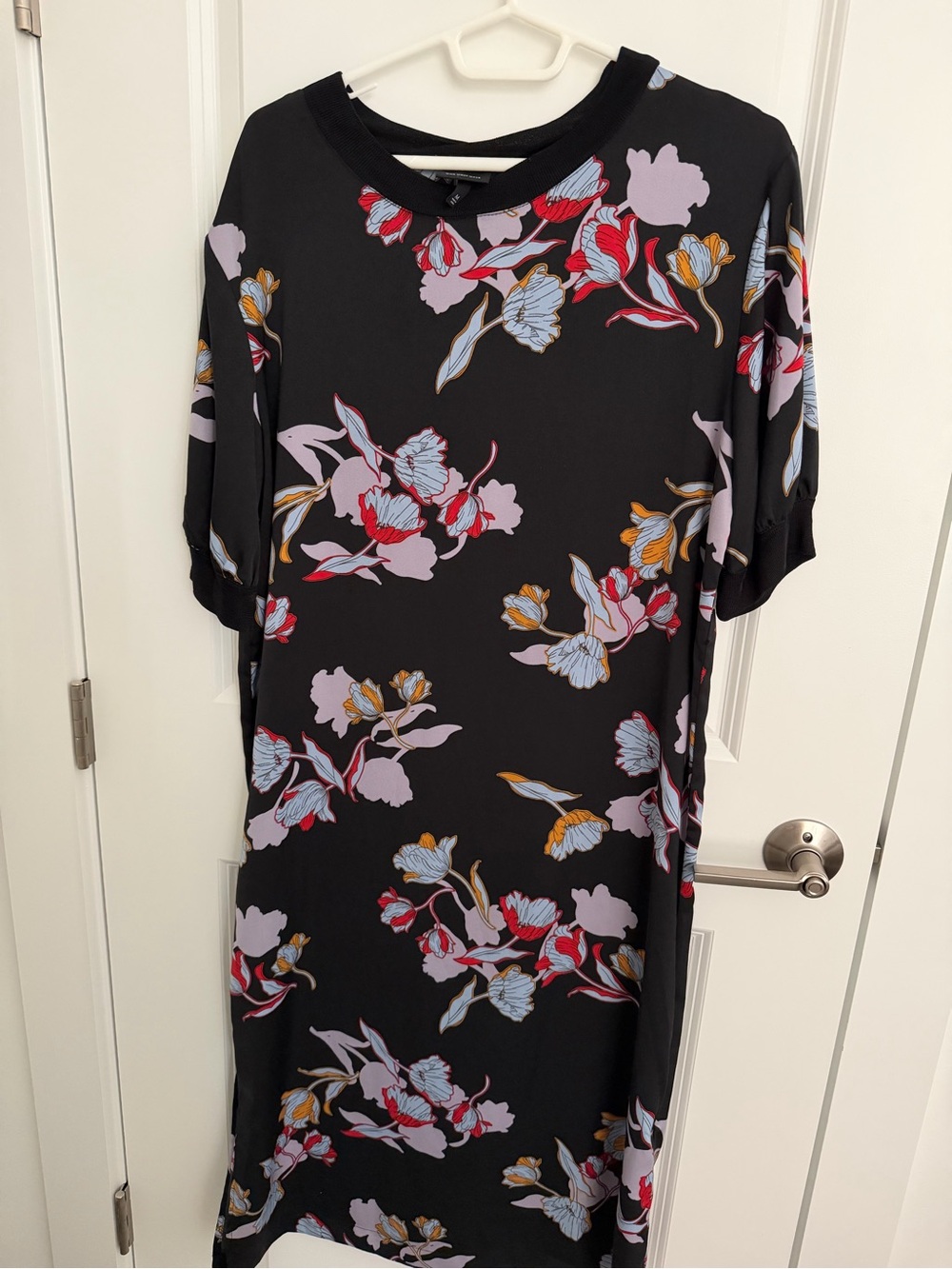 Who What Wear Black Midi Dress with Pink, Red and Blue Floral Print